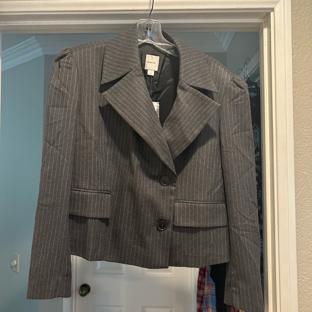 Anthropologie MAUVE Gray Pinstripe Blazer